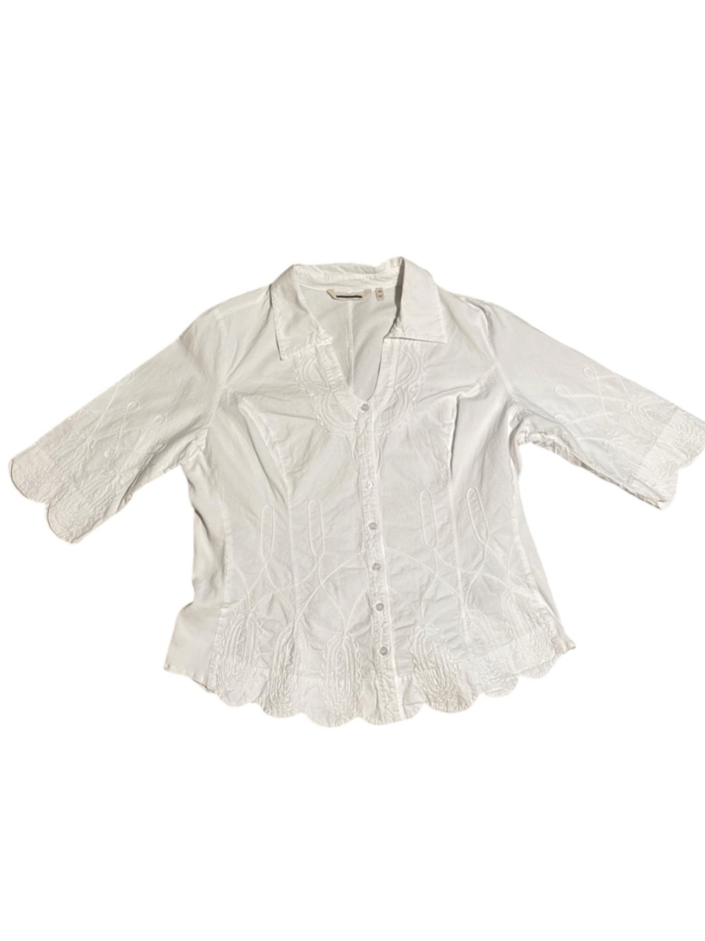 Soft Surroundings White Embroidered Button-Front Women's Top PXL